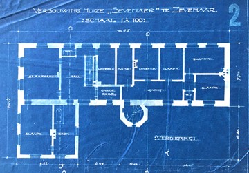 <p>Plattegrond van de verdieping, behorend bij het verbouwingsplan van Ed. Cuypers uit 1907 (SALD, Zevenaar).</p>
